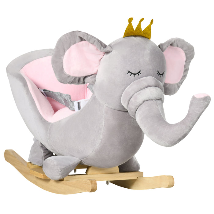 Elephant-Shaped Baby Rocker - Sturdy Wooden Base, Comfortable Seat with Safety Belt, Grey - Fun Rocking Toy for Toddlers 1.5-3 Years Old