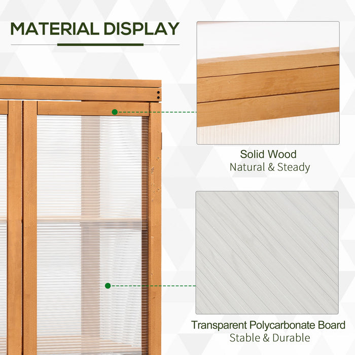 3-Tier Wooden Greenhouse with Polycarbonate Panels - Garden Cold Frame Grow House with Storage Shelves for Plants and Flowers - Protects Vegetation and Enables Year-Round Cultivation