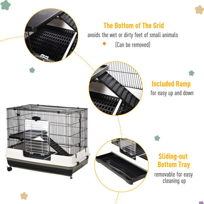 Steel Wire Rabbit Cage - Small Animal Guinea Pig Hutch with Pet Play House and Waste Tray - Ideal for Rabbit & Guinea Pig Owners