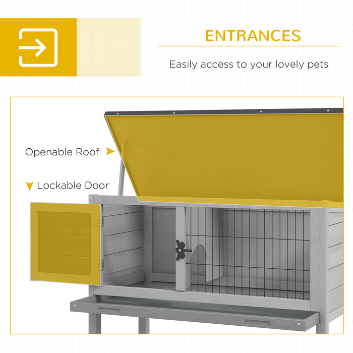 Wooden Rabbit and Guinea Pig Hutch with Built-in Tray - Weather-Resistant Asphalt Roof and Accessible Design, Grey, 84 x 43 x 70 cm - Ideal for Outdoor Small Animal Housing