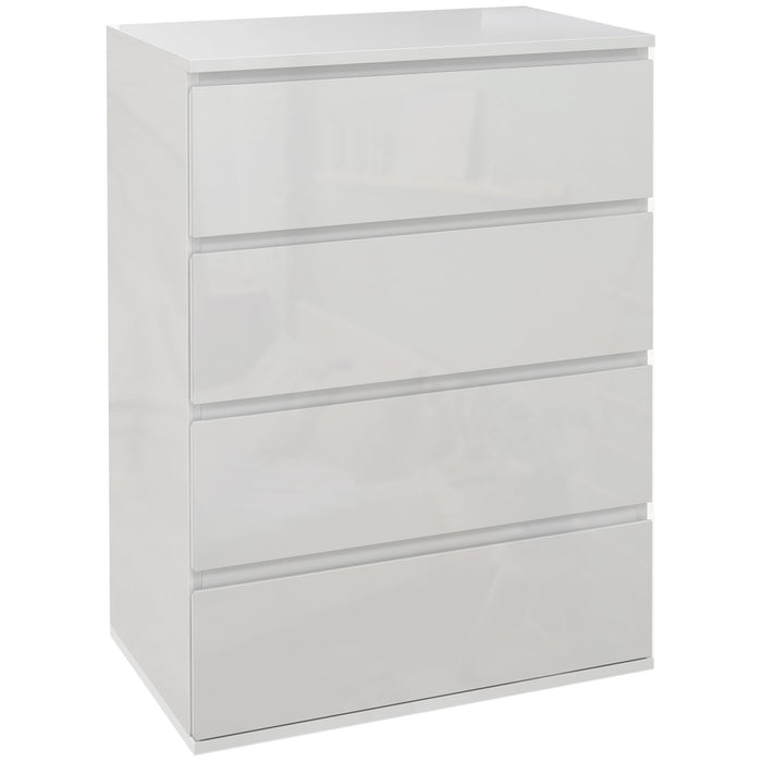 High Gloss 4-Drawer Chest - Modern White Dresser with Spacious Storage - Ideal for Bedroom Organization