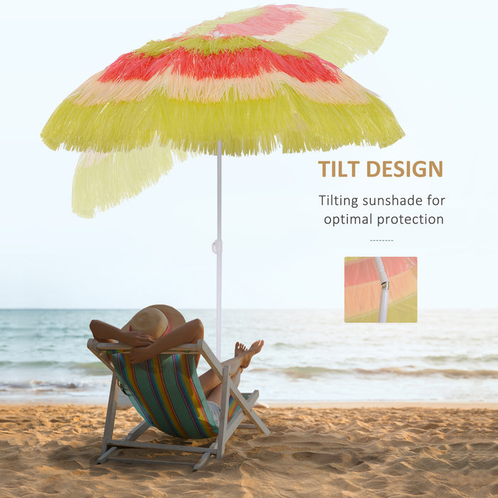 Foldable Hawaii Beach Umbrella - Colorful Rainbow Parasol for Sun Protection - Ideal for Beachgoers and Outdoor Enthusiasts