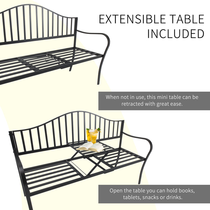 Outdoor Patio Bench with Folding Center Table - Metal Frame Garden Seating - Versatile Furniture for Parks and Home Gardens