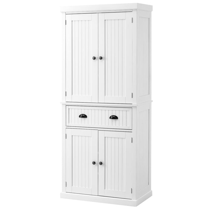 Traditional Style Kitchen Cupboard - Freestanding Storage Cabinet with Drawer, Doors, Adjustable Shelves in White - Perfect for Organizing Cookware and Dinnerware