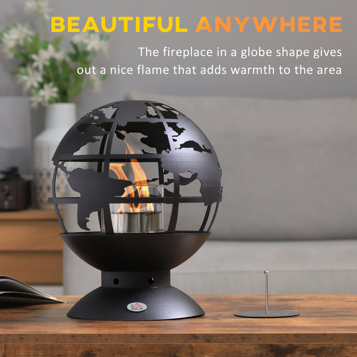 Globe Tabletop Bioethanol Fireplace - Portable Metal Design with Lid, 0.4L Tank, 1.5Hr Burning - Cozy Ambiance for Home & Outdoor Use