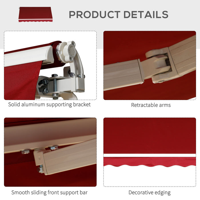 Manual Retractable Sun Shade Awning - 2.5x2m Outdoor Deck Canopy Shelter in Dark Red - Ideal for Garden Patio and Entertaining Spaces