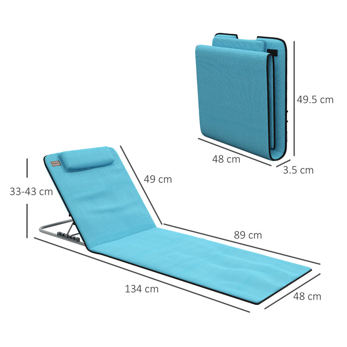 2-Piece Light Blue Outdoor Reclining Chairs with Pillows - Durable Metal Frame & PE Fabric Construction - Ideal for Beach Relaxation or Patio Lounging