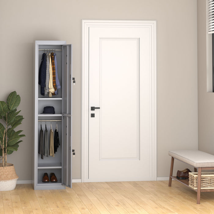 Vertical Grey Locker Cabinet - Cold Rolled Steel Storage with Shelves - Space-Saving Cupboard for Office and School Organization, 38 x 46 x 180 cm