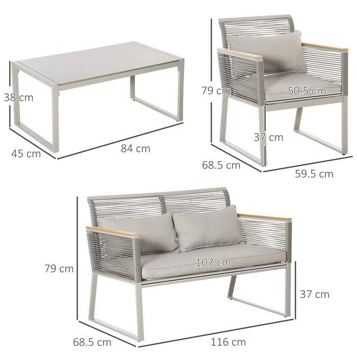 4-Seater Wicker Sofa Set - Outdoor Rattan Patio Ensemble with Cushions & Tempered Glass Table - Ideal for Conservatory & Garden Lounge Comfort