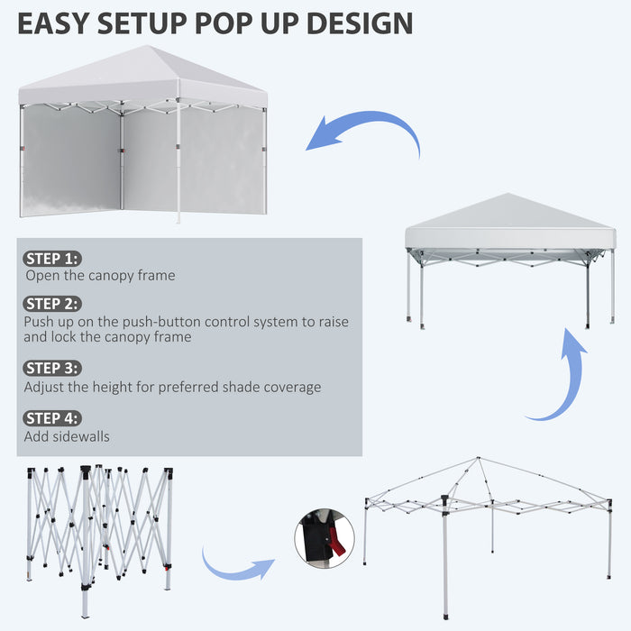 Pop Up Gazebo 3x3m with 2 Sidewalls - Height Adjustable Party Tent with Leg Weight Bags, Carry Bag - Ideal Event Shelter for Garden, Patio, White