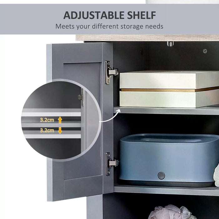 Under Sink Storage Cabinet - Bathroom Vanity Unit with Adjustable Shelf, Pedestal Design in Grey - Space-Saving Solution for Bathroom Organization