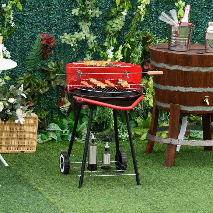 Adjustable Height Charcoal BBQ Grill - Garden Grill Trolley with Convenient Wheels and 3-Tier Storage - Perfect for Outdoor Cooking and Backyard Parties