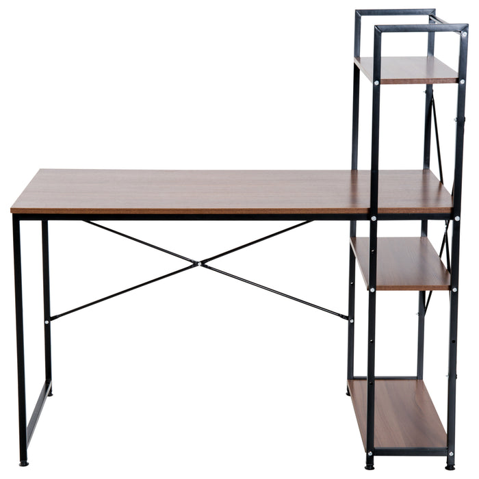 4-Tier Bookshelf Computer Desk - Sturdy Metal Frame with Wooden Top, Home Office Workstation in Walnut & Black - Ideal for Students & Remote Workers