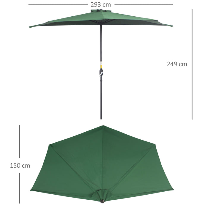 Half Parasol Semi-Circle Patio Umbrella with Crank Handle - Sturdy Metal Frame for Balcony Use - Ideal Sun Shade for Small Spaces (Base Not Included), Green