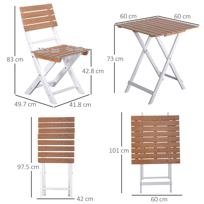 3-Piece Folding Patio Bistro Set - Pine Wood Outdoor Chair and Table Combo for Garden Poolside - Ideal for Relaxing and Entertaining Outdoors