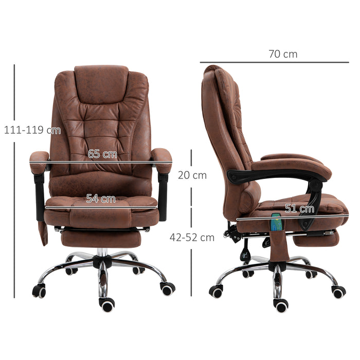 Ergonomic High-Back Executive Chair with Heated Massaging Function - 6-Point Vibration, Swivel & Adjustable Reclining Desk Chair with Footrest - Ideal for Office Comfort and Stress Relief, Brown