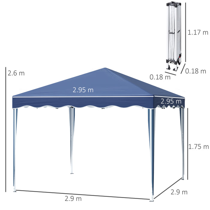 Pop Up Gazebo Canopy 3x3m - Foldable Blue Tent with Adjustable Height and Wave Edge Design - Ideal for Garden Parties & Outdoor Events