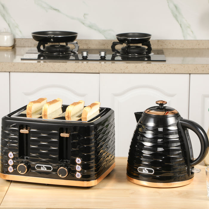 1600W 1.7L Rapid Boil Kettle & 4 Slice Toaster Set - With 7 Browning Controls, Defrost, Reheat Functions, and Crumb Tray - Perfect for Busy Kitchens and Breakfast Enthusiasts