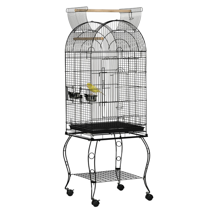 Spacious Rolling Birdcage for Parrots - 51x51x153cm Aviary with Feeding Station and Stand for Budgies, Finches, Cockatiels - Easy Mobility & Comfortable Home for Feathered Friends