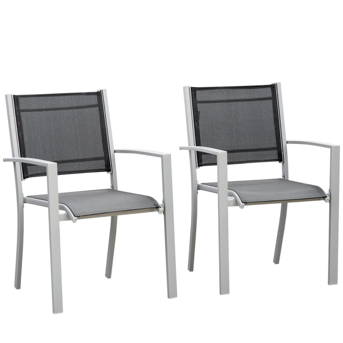 Outdoor Patio Seating Duo - Black & Grey Texteline Mesh Chairs with Square Steel Frames and Foot Caps - Durable, Easy-to-Clean Garden and Deck Comfort