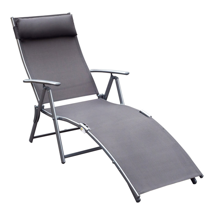 Texteline Sun Lounger - Foldable Recliner Chair with 5 Adjustable Levels for Patio & Garden - Comfortable Grey Outdoor Relaxation Furniture