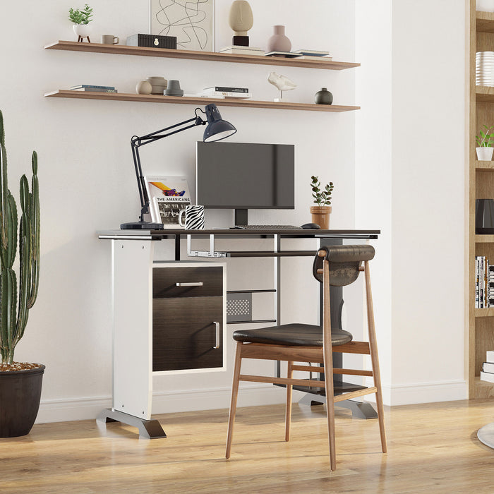 Sliding Keyboard Tray and Storage Desk - Home Office Workstation with Drawers & CPU Shelf in Black Walnut - Ideal for Gamers and Professionals