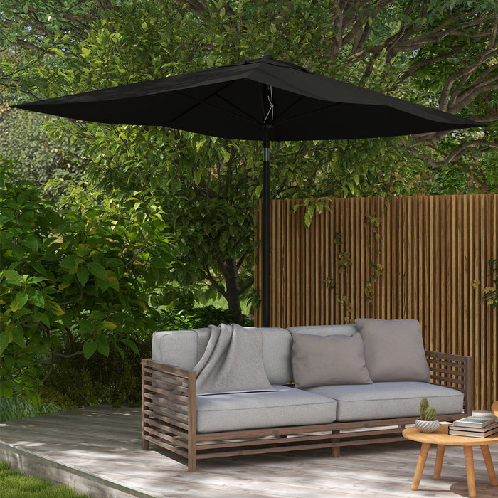 Rectangular Garden Parasol Umbrella with Crank and Push Button Tilt - 2x3m Sun Shade with 6 Ribs and Aluminium Pole for Outdoor Markets - Ideal for Patio, Deck, and Poolside Protection