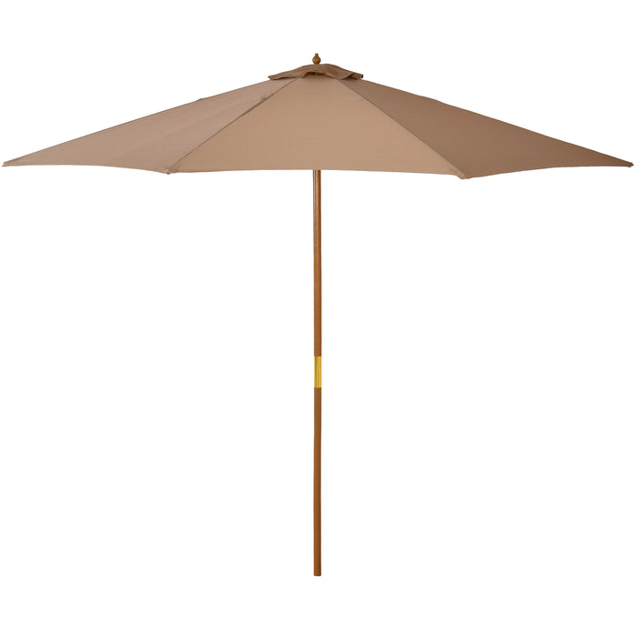 Wooden Garden Parasol with Bamboo Frame - 3m Khaki Sun Shade with 8 Rib Canopy for Outdoor Patio Use - Stylish and Durable Weather Protection