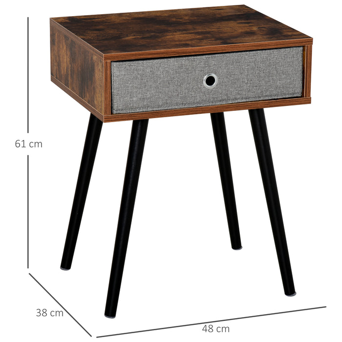 Retro Style Nightstand with Removable Fabric Drawer - Rustic Brown and Black Wooden Legged End Table - Versatile Side Table for Bedrooms & Living Spaces