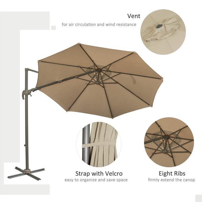 3M Cantilever Roma Umbrella - Hanging Parasol Sun Shade with Tilt Crank and 360-Degree Rotating System, Khaki - Ideal for Outdoor Patio Comfort