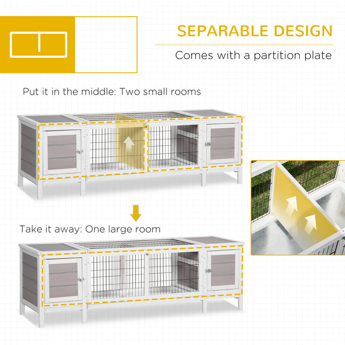 Indoor Wooden Rabbit Hutch & Guinea Pig Cage - Separable Bunny Run with Slide-out Tray for Easy Cleaning - Ideal Small Animal House for Comfort & Safety, 161cm Length, Grey