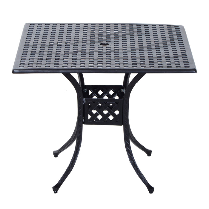 Aluminium Grid Motif 90cm Square Table - Garden Patio Outdoor Dining Table with Umbrella Hole - Ideal for Family Gatherings and Al Fresco Dining