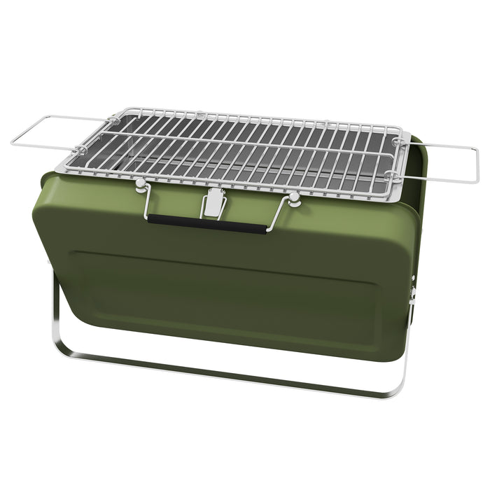 Foldable Mini Charcoal BBQ Grill in Green - Compact Suitcase Design for Easy Transport - Ideal for Picnics, Camping and Outdoor Cooking