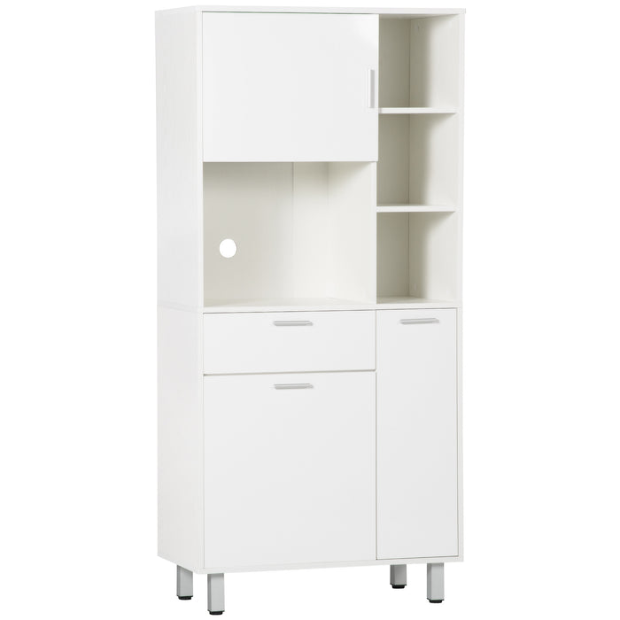 Modern 166cm Freestanding Kitchen Cupboard - White Storage Cabinet with Shelves and Drawer - Ideal for Organizing Kitchenware and Appliances