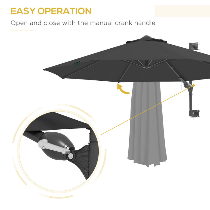 Wall-Mounted Garden Parasol - Ventilated Patio Sun Shade Canopy in Charcoal Grey - Ideal Outdoor Solution for UV Protection and Comfort