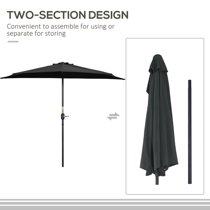 Balcony Half Parasol 2.7m - Sturdy 5 Steel Ribs Outdoor Umbrella, Garden Sunshade in Black - Ideal for Small Spaces & Apartment Balconies