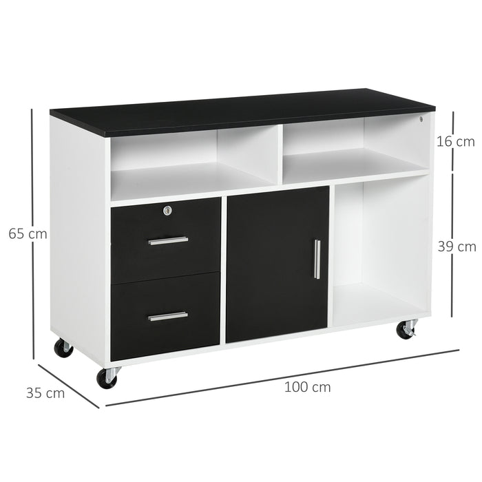 Lateral Mobile File Cabinet with Lockable Drawer - Home Office Storage Organizer and Printer Stand with Open Shelves - Secure Document Keeping for Professionals