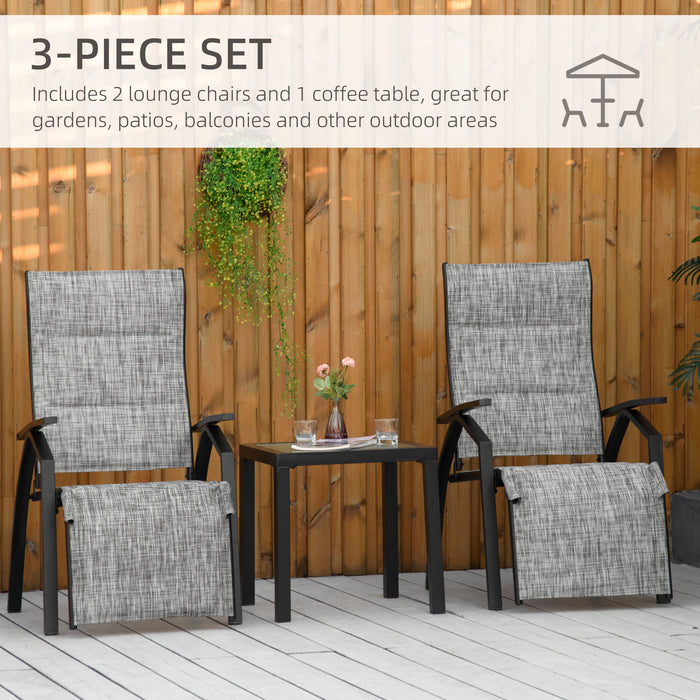 Adjustable Patio Lounger Set - 3-Piece Chair with Backrest & Footrest - Includes Matching Side Table for Outdoor Relaxation