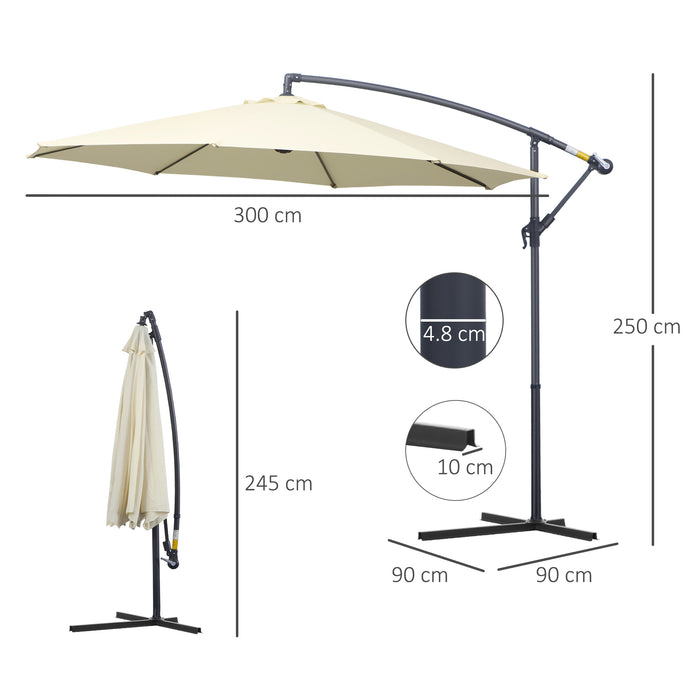 Garden Cantilever Parasol - Patio Banana Hanging Umbrella with Crank & Tilt, 8 Ribs, Cross Base in Cream White - Ideal for Outdoor Sun Protection