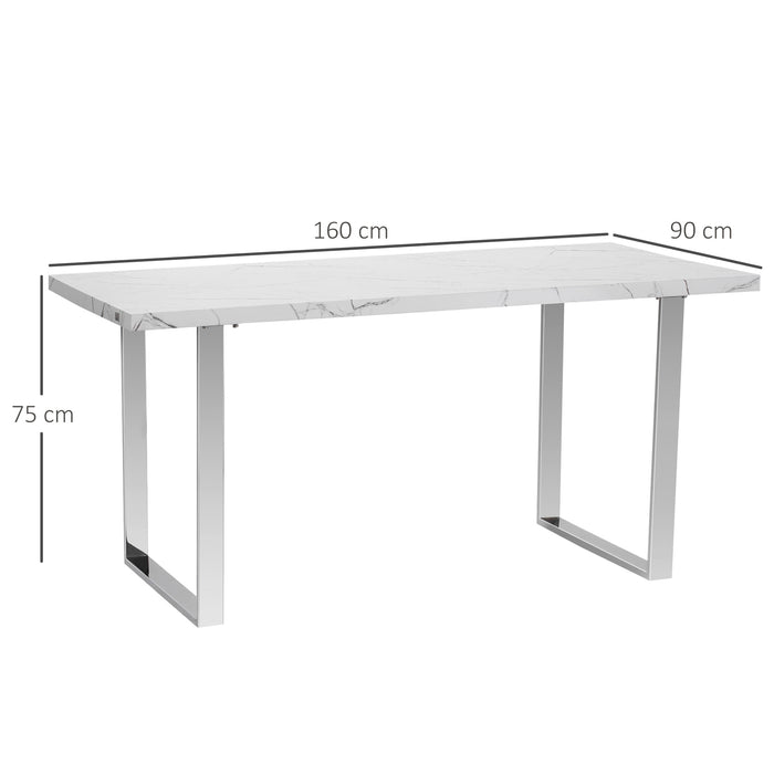 Marble Effect Dining Table - Rectangular 155 cm with Sturdy Steel Legs - Suits 6-8 Guests Perfect for Kitchen and Dining Spaces