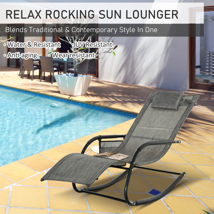 Patio Rocking Chair Set - Outdoor Sun Lounger with Breathable Mesh, Pillow & Storage Bag - Ideal for Garden Relaxation & Comfort