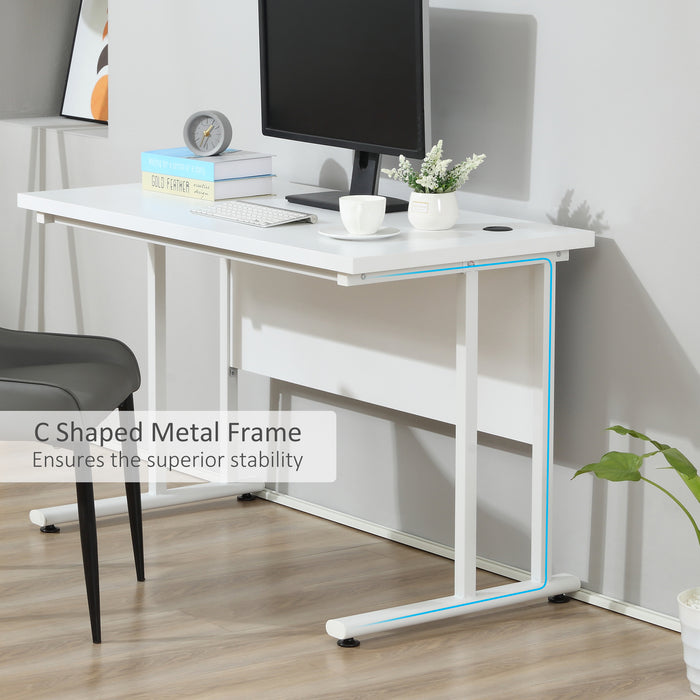 Home Office Writing Desk - Spacious 120x60x75cm Computer Table with Dual Cable Management, C-Shaped Metal Legs - Ideal for Workstation Setup, Laptop Users