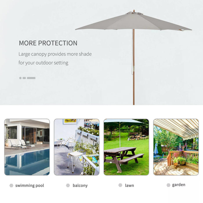 3M Fir and Bamboo Garden Parasol - Wooden Outdoor Umbrella with Grey Canopy Sun Shade - Ideal for Patio and Backyard Comfort