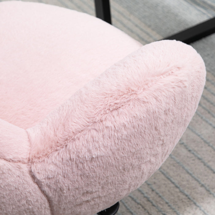 Ergonomic Fluffy Pink Chair with Armrests - Home Office Comfort Swivel Chair with Backrest - Ideal for Bedroom and Living Room Use