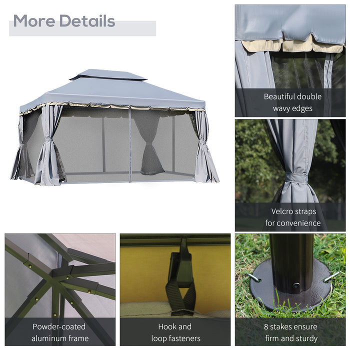 Aluminium Alloy Gazebo Marquee 3 x 4m - Canopy Pavilion with Mesh Netting and Sidewalls for Outdoor Events - Ideal Shelter for Garden Parties, Patio Gatherings in Grey