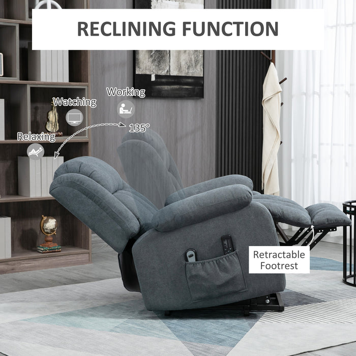 Extra-Large Heavy-Duty Lift Recliner Chair - Fabric Upholstered Power Riser with Remote Control and Side Pocket, Dark Grey - Comforting Seating Solution for Elderly and Limited Mobility Users