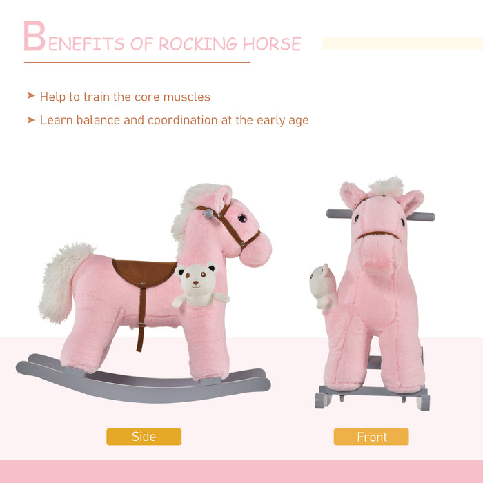 Plush Rocking Horse Toy with Realistic Sounds - Soft Ride-On Rocker for Toddlers 18-36 Months - Entertaining and Comforting Pink Horse for Young Children