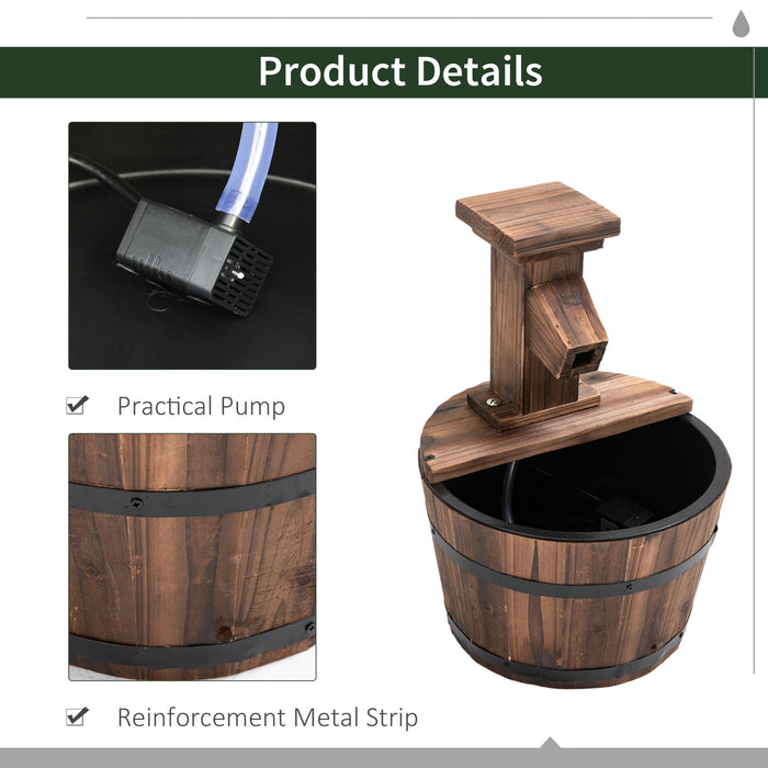 Wood Barrel Electric Pump Water Fountain - Outdoor Patio Water Feature with Rustic Charm - Ideal Garden Decor for Relaxation & Ambiance