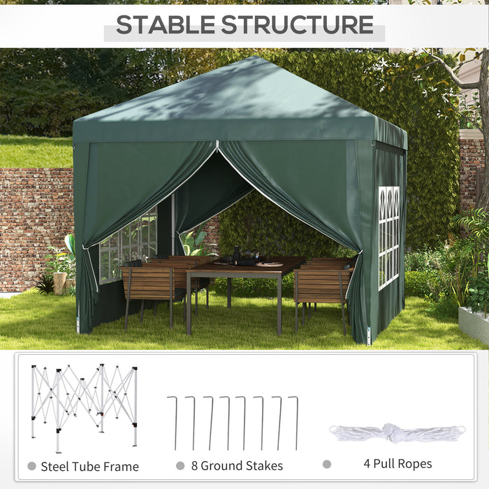 3x3m Pop-Up Gazebo with Windows - Sturdy Wedding and Party Canopy Tent Marquee, Green - Includes Convenient Carry Bag for Easy Transportation