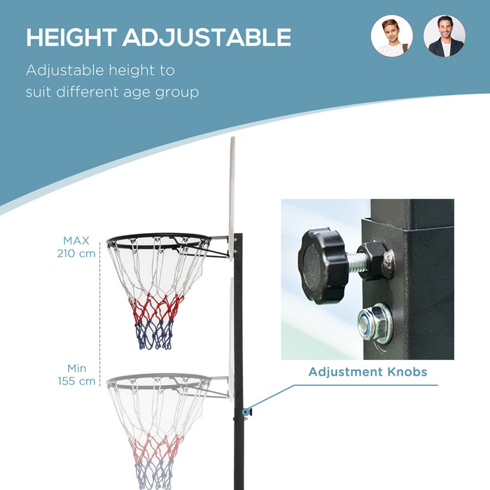 Portable Basketball Hoop System with Wheels - Adjustable Height, Weather-Resistant Net Stand in Black and White - Ideal for Outdoor Home Courts and Driveways